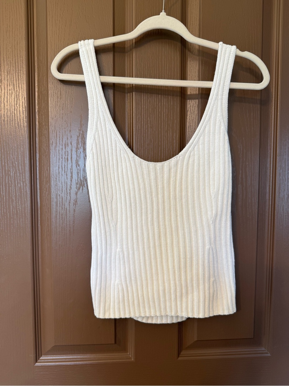 Vince Cream Ribbed Tank Top - Scoop Neck Sleeveless